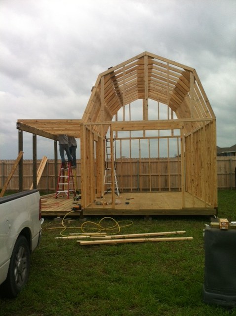  2012 of the 12x16 barn with porch she is in the process of building