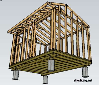  or runners as supports for the floor joists on this saltbox shed