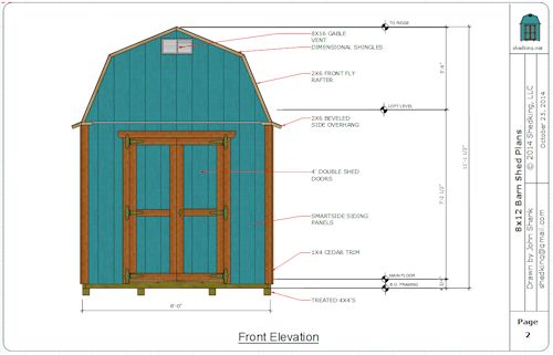 front elevation of 8x12 barn shed plans