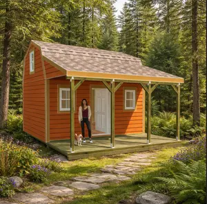 Easy 12x16 barn shed plans with porch.  How to build a small barn using 3d construction models , building guides and materials lists.