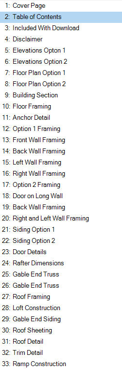 10x16 gable shed plans table of contents.