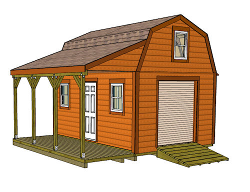 12x16 barn with porch and roll up door shed plan