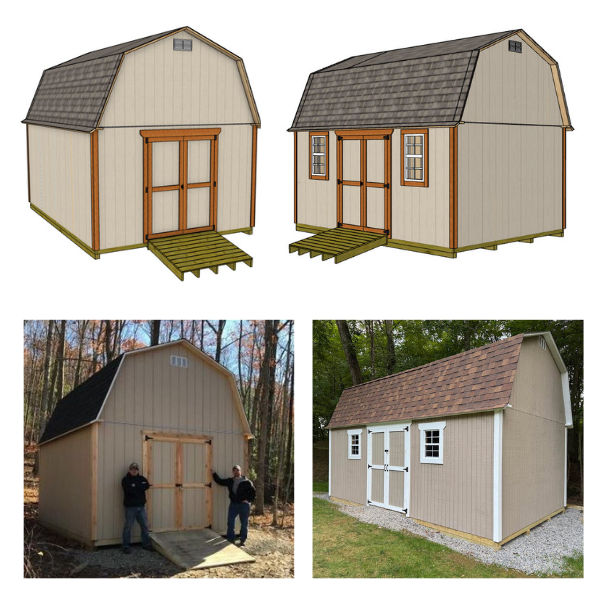 12x16 barn shed plan with 2 building options