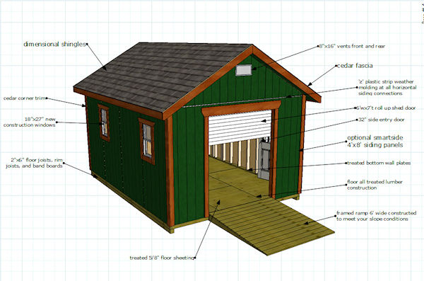 12x16 gable shed plan view