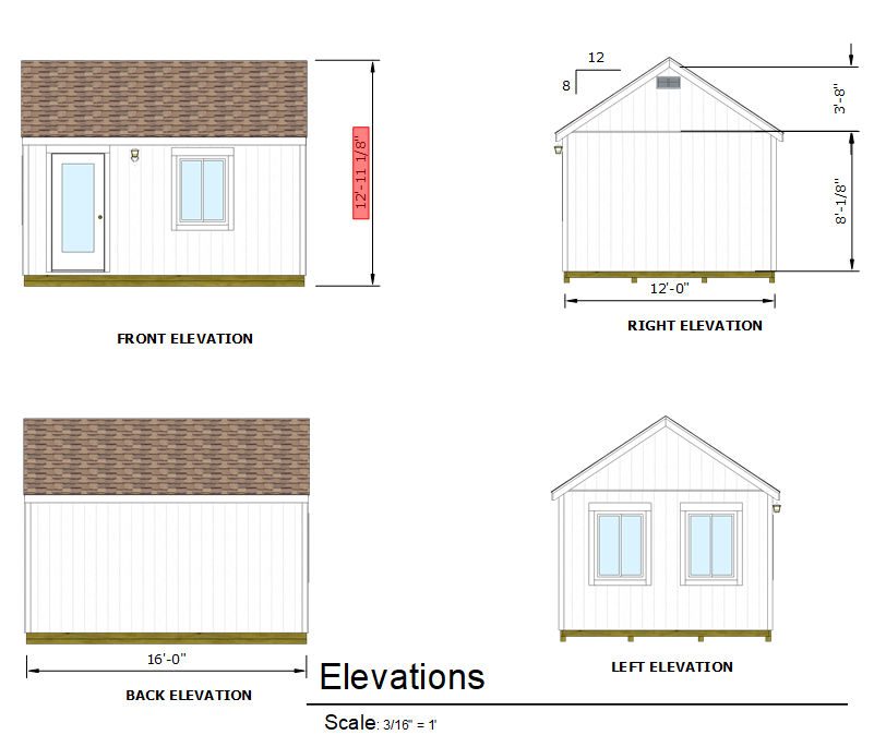 12x16 office shed plans elevations 830