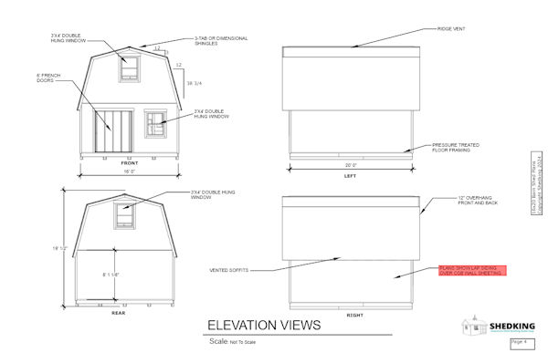 16x20 barn elevation views 600