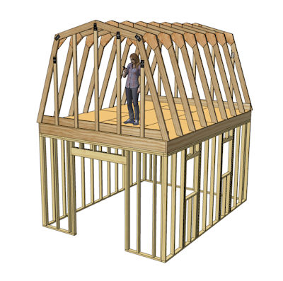 Barn trusses added to the 2x10 loft floor framing.