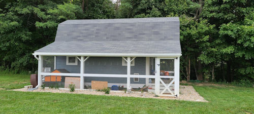 Side view of Eric's barn shed with chicken coop.
