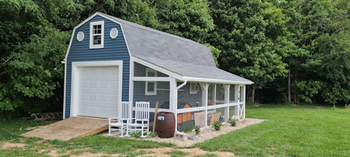 Eric's shed picture of his neat 12x22 barn shed with chicken coop.