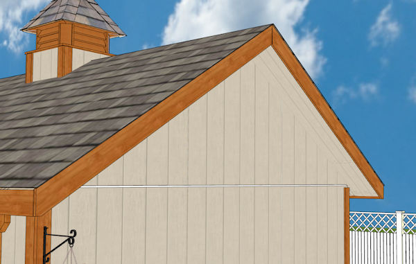 Finished overhangs with trim and siding on.