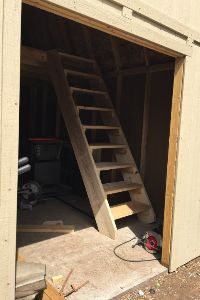 Pictures of sheds - Heather's stairway up to the loft above the woodshop. Pictures of sheds - Heathers stairway up to the huge loft