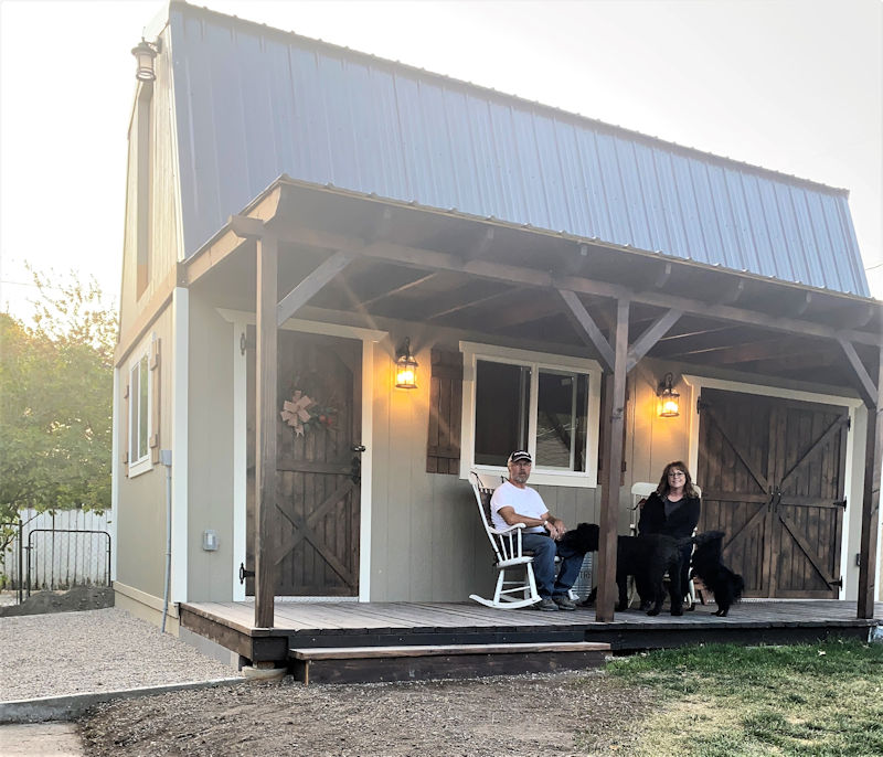 Kelly and Lisa's shed picture of their she shed and man cave shed.