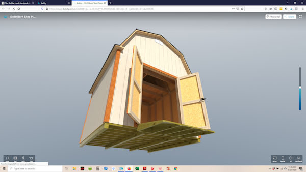 Virtual reality link for this backyard shed design for my 10x10 barn plans.