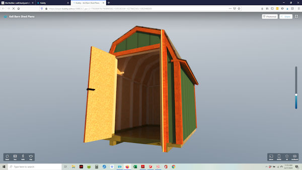View the backyard shed design of my 6x8 barn plan in virtual reality.