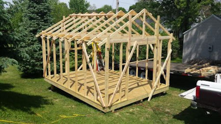 Shed picture of Pearson's framing for his 12x16 gable shed. Shed picture of Pearson's framing for his 12x16 gable shed.
