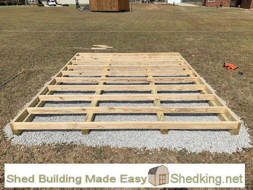 Pressure treated shed floor on crushed rock on level ground Pressure treated shed floor on crushed rock on level ground