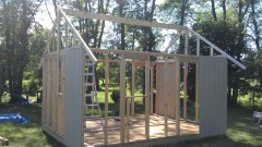roof framing underway on sarahs garden shed