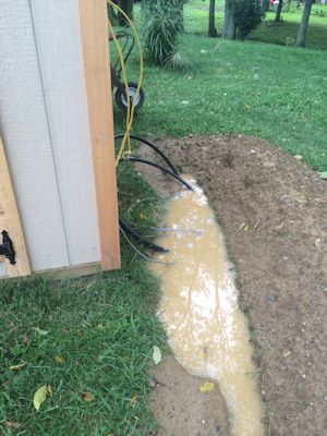trench filled with water to shed