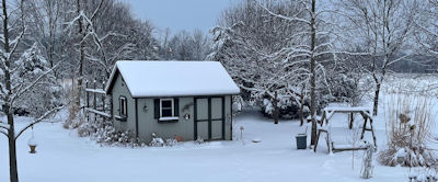 We had a lot of snow during the winter of the pandemic and this is my wife's garden shed amist all of that snow. My wife's shed during the winter of the coronavirus 2020.