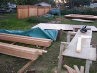 an assortment of shed building tools